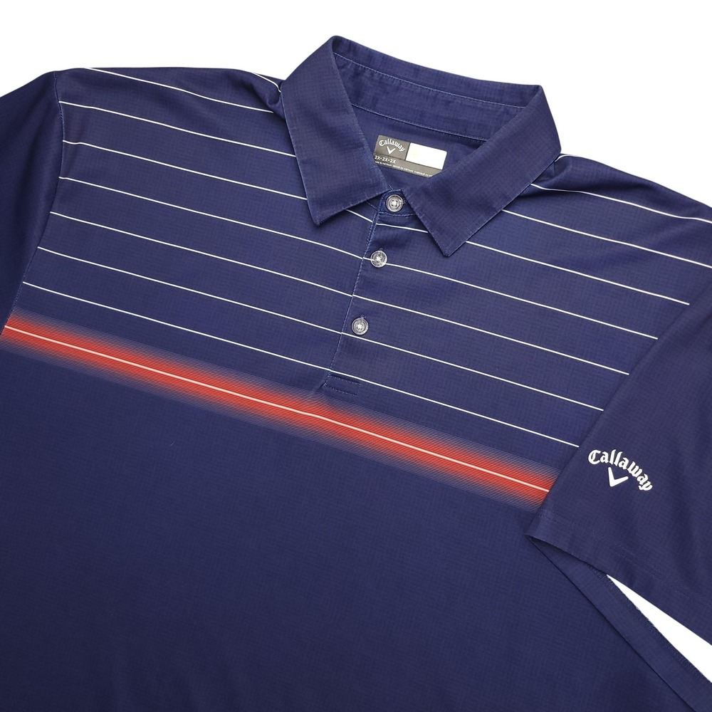 Callaway Opti-Dri Polo Shirt Mens 2XL Blue Stripe Golf Performance Stretch Top